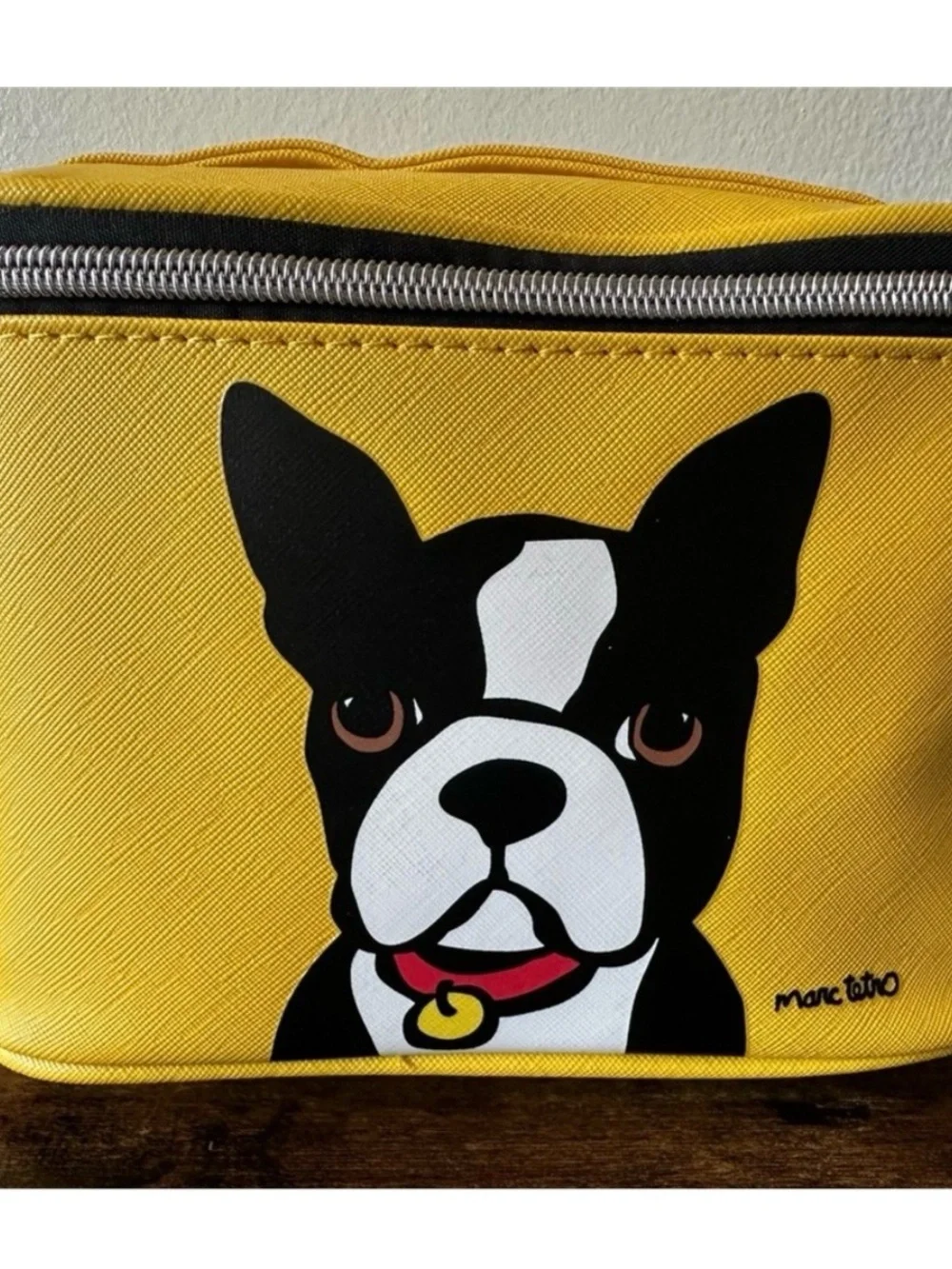 Marc Tetro Boston Terrier Yellow Cosmetic Bag, 8.5x5.5x5, NWT